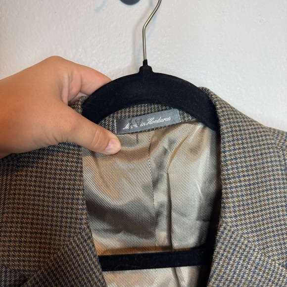 Oscar De La Renta Blazer Suit Jacket Button Front Plaid Printed Silk Wool Blend - Picture 8 of 14